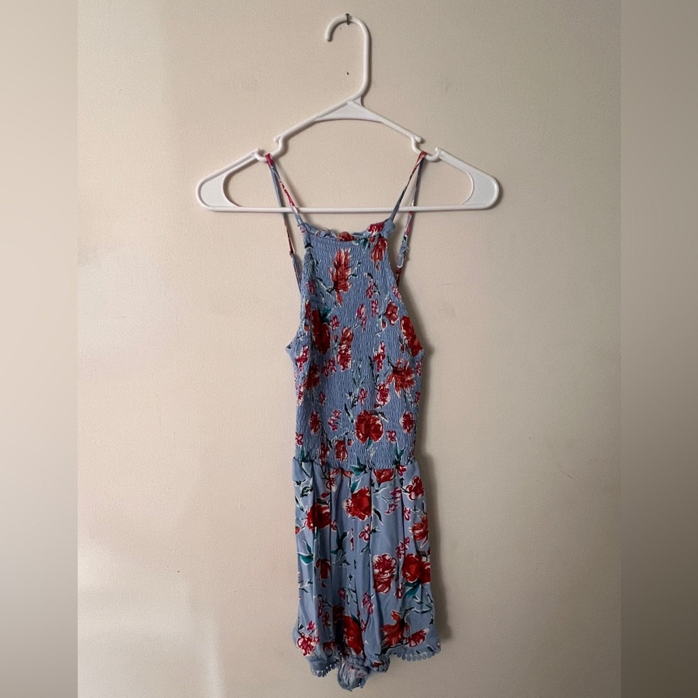 Blue and Red Floral Romper